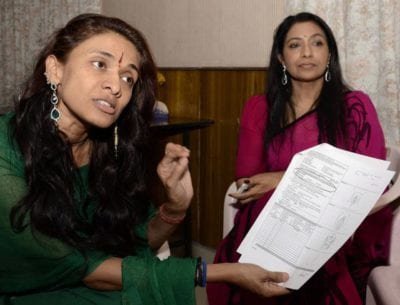 sister Sanjana Jon and mother Sashi Abraham at a press meet in Chennai onFriday. Photo: K.V. Srinivasan  

