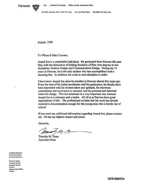 MW Tim Gunn letter