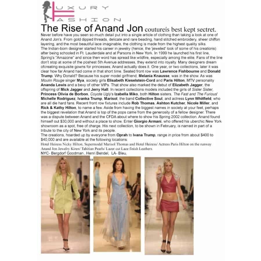 Luxury Fashion 2k2 Paris and Nicky Hilton in Anand Jon