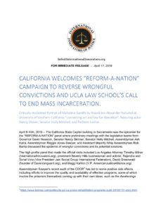 CALIFORNIA WELCOMES “REFORM-A-NATION” CAMPAIGN TO REVERSE WRONGFUL CONVICTIONS AND UCLA LAW SCHOOL’S CALL TO END MASS INCARCERATION.