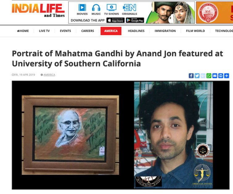 Portrait of Mahatma Gandhi by Anand Jon featured at University of Southern California